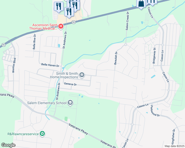 map of restaurants, bars, coffee shops, grocery stores, and more near 3244 Genoa Drive in Murfreesboro