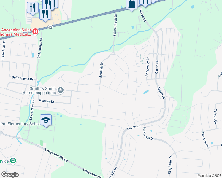 map of restaurants, bars, coffee shops, grocery stores, and more near 3013 Robinwood Drive in Murfreesboro