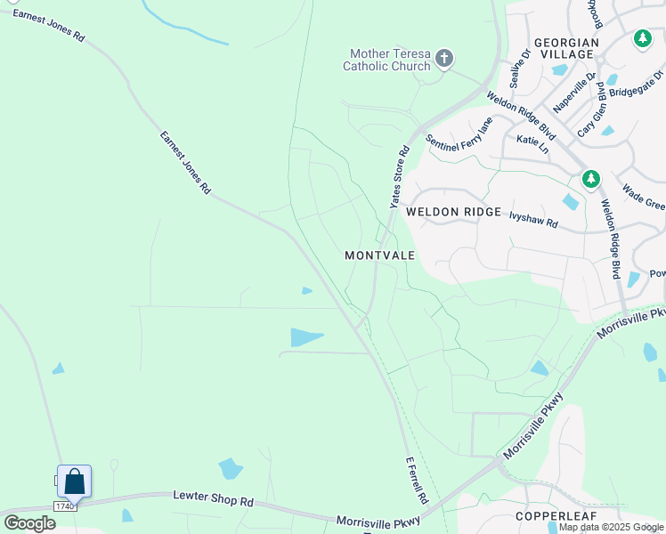 map of restaurants, bars, coffee shops, grocery stores, and more near 1209 Montvale Ridge Drive in Cary