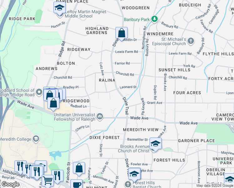 map of restaurants, bars, coffee shops, grocery stores, and more near 1212 Little Lake Hill Drive in Raleigh