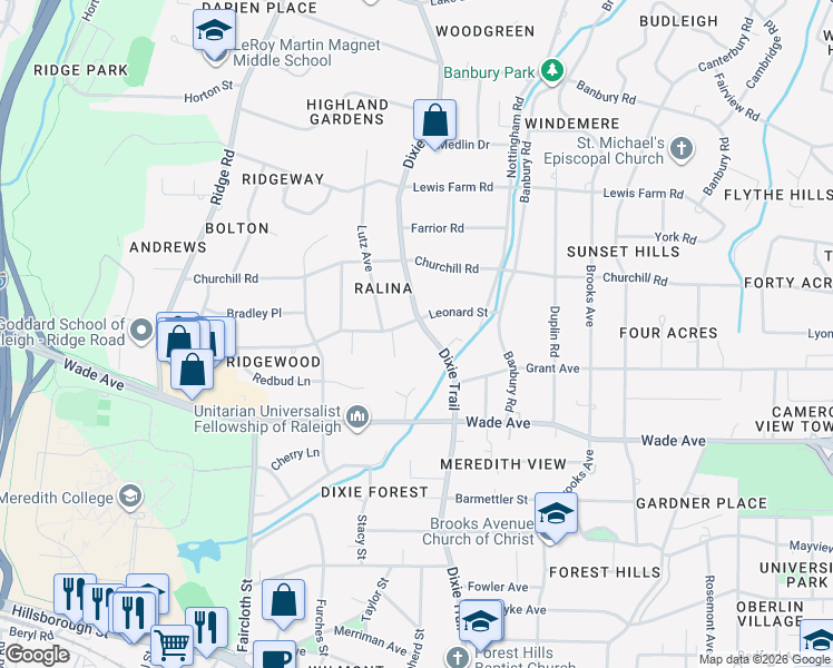 map of restaurants, bars, coffee shops, grocery stores, and more near 1212 Little Lake Hill Drive in Raleigh