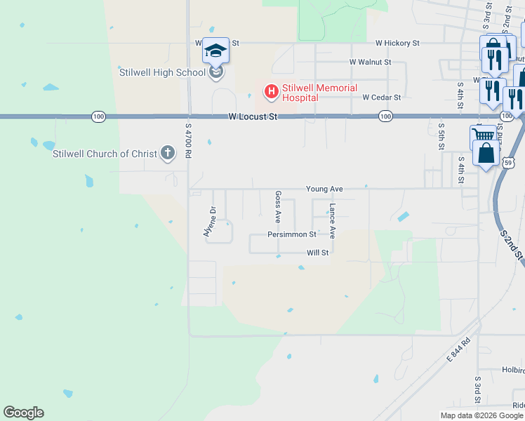 map of restaurants, bars, coffee shops, grocery stores, and more near 2325A RR 4 in Stilwell