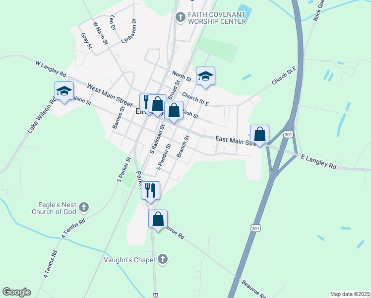 map of restaurants, bars, coffee shops, grocery stores, and more near 200 Branch Street in Elm City