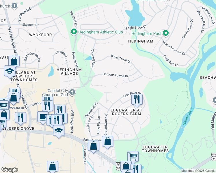 map of restaurants, bars, coffee shops, grocery stores, and more near 5013 Salamander Court in Raleigh