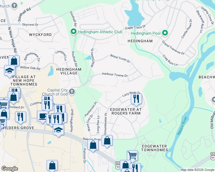 map of restaurants, bars, coffee shops, grocery stores, and more near 5013 Salamander Court in Raleigh