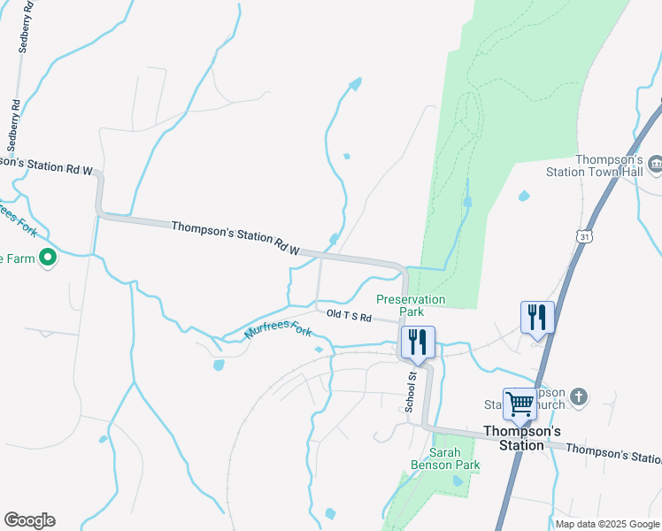 map of restaurants, bars, coffee shops, grocery stores, and more near 1631 Old Thompson Station Road in Thompson's Station