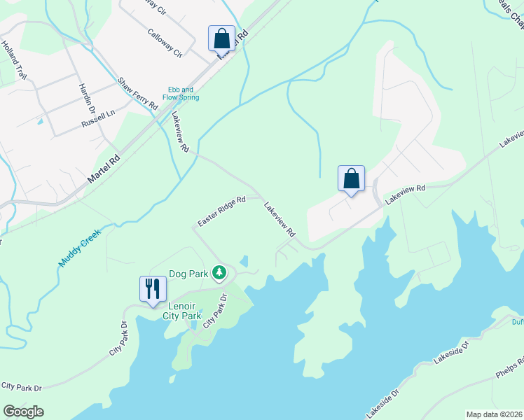 map of restaurants, bars, coffee shops, grocery stores, and more near 2182 Lakeview Road in Lenoir City