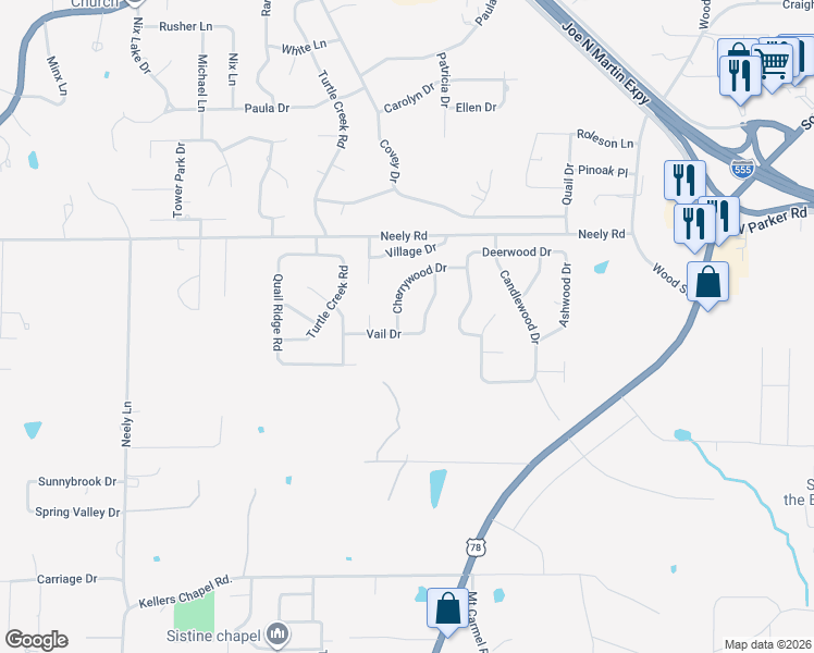 map of restaurants, bars, coffee shops, grocery stores, and more near 2003 Vail Drive in Jonesboro