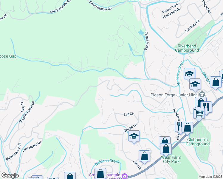 map of restaurants, bars, coffee shops, grocery stores, and more near Lloyd Huskey Road in Pigeon Forge