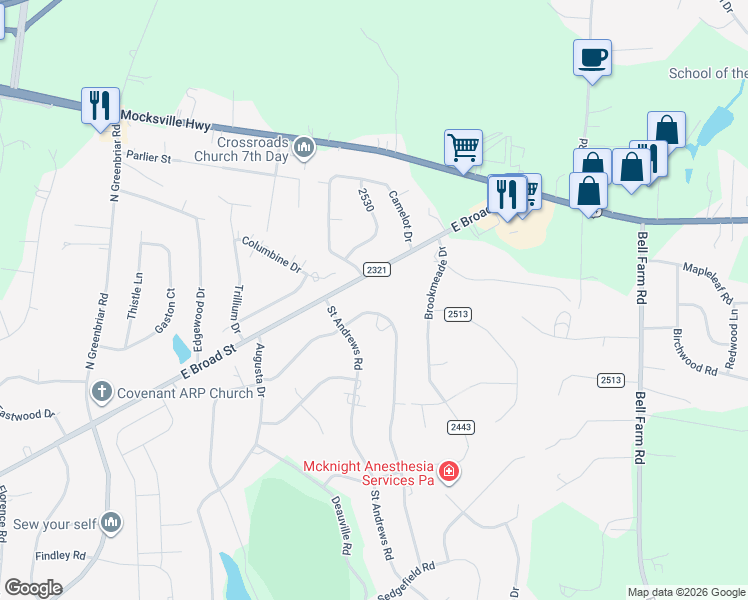 map of restaurants, bars, coffee shops, grocery stores, and more near 210 Glen Eagles Road East in Statesville