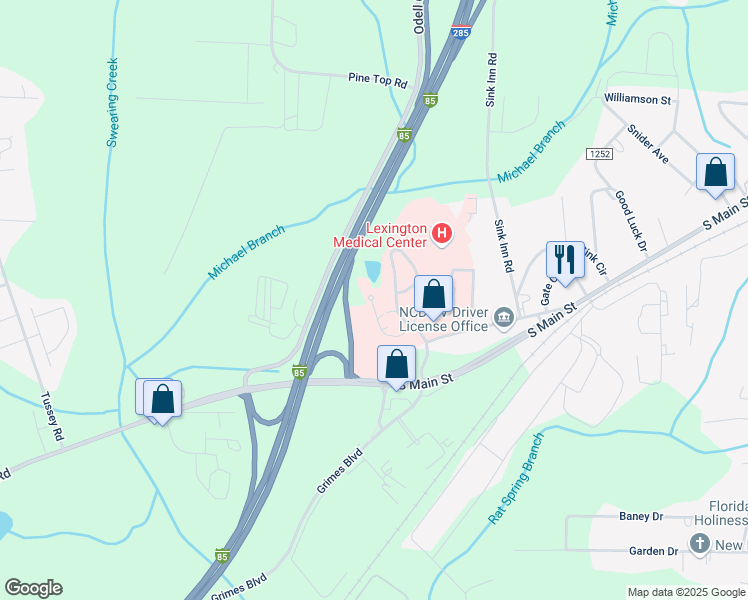 map of restaurants, bars, coffee shops, grocery stores, and more near 107 West Medical Park Drive in Lexington