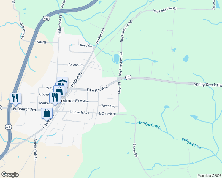 map of restaurants, bars, coffee shops, grocery stores, and more near 211 Bryce Cove in Medina