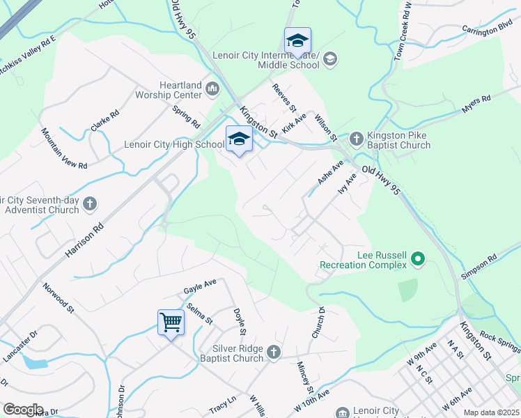 map of restaurants, bars, coffee shops, grocery stores, and more near 201 Jim Hartsook Drive in Lenoir City