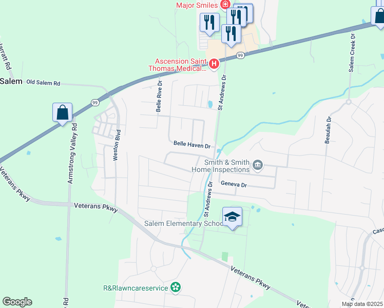 map of restaurants, bars, coffee shops, grocery stores, and more near 3614 Genoa Drive in Murfreesboro