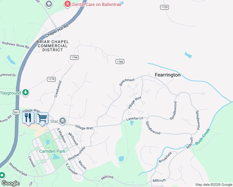map of restaurants, bars, coffee shops, grocery stores, and more near 254 Fox Ridge in Pittsboro
