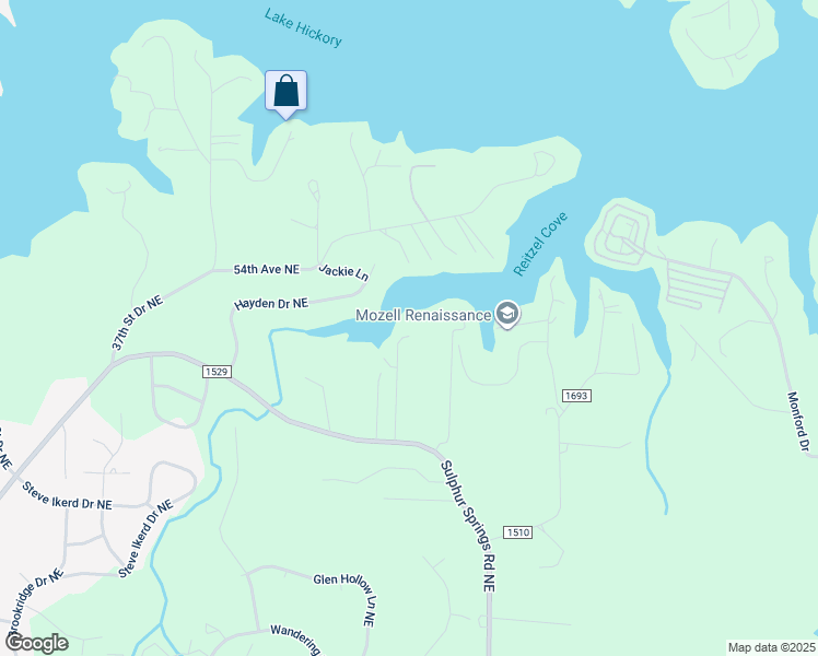 map of restaurants, bars, coffee shops, grocery stores, and more near 6190 Treasures Cove in Hickory