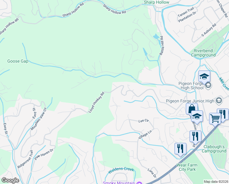 map of restaurants, bars, coffee shops, grocery stores, and more near 807 Lloyd Huskey Road in Pigeon Forge