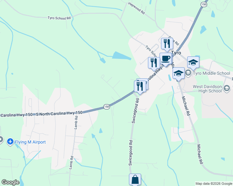 map of restaurants, bars, coffee shops, grocery stores, and more near 160 Tyro Heights Road in Lexington