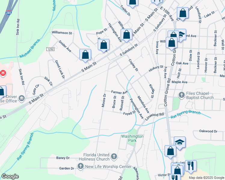 map of restaurants, bars, coffee shops, grocery stores, and more near 406 Farmer Avenue in Lexington