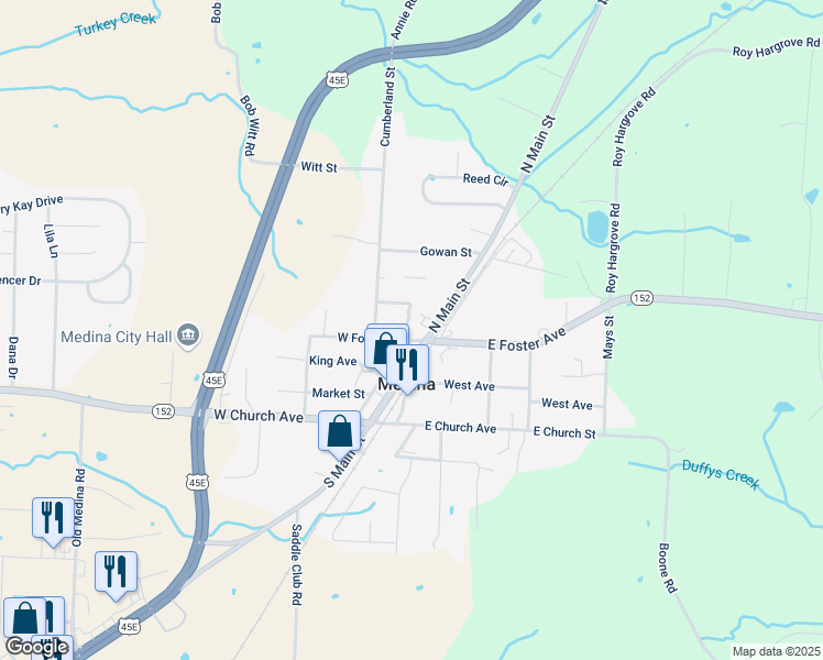 map of restaurants, bars, coffee shops, grocery stores, and more near 113 West Foster Avenue in Medina