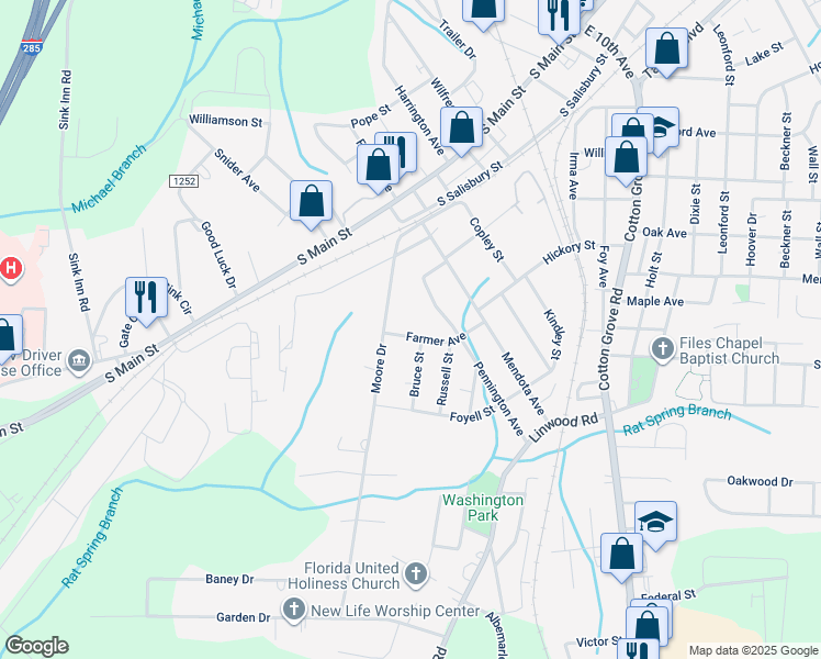 map of restaurants, bars, coffee shops, grocery stores, and more near 406 Farmer Avenue in Lexington