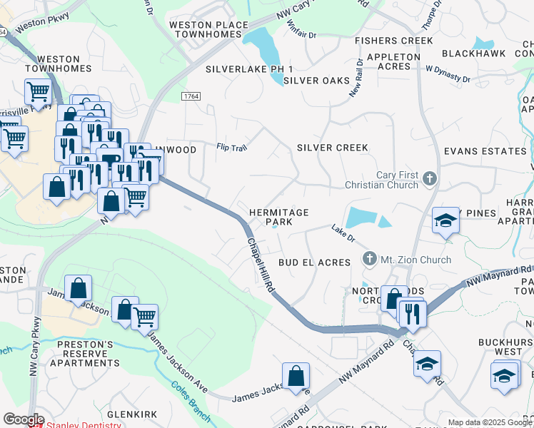 map of restaurants, bars, coffee shops, grocery stores, and more near 209 Bridgepath Drive in Cary