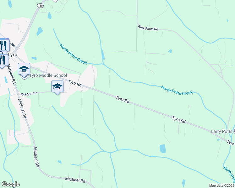 map of restaurants, bars, coffee shops, grocery stores, and more near Tyro Road in Lexington
