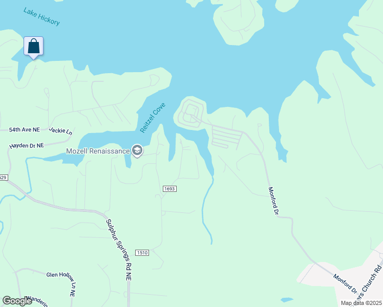 map of restaurants, bars, coffee shops, grocery stores, and more near 6327 Lynchburg Road in Hickory