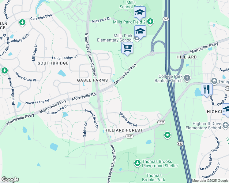 map of restaurants, bars, coffee shops, grocery stores, and more near 415 Christian Creek Place in Cary