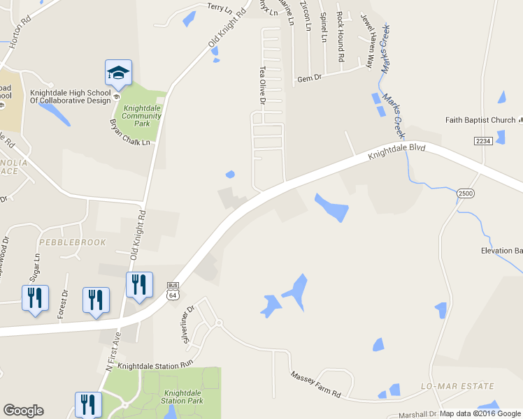 map of restaurants, bars, coffee shops, grocery stores, and more near 7924 Knightdale Boulevard in Knightdale