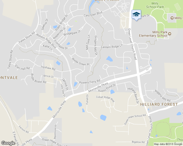 map of restaurants, bars, coffee shops, grocery stores, and more near 117 Level Ridge Drive in Cary