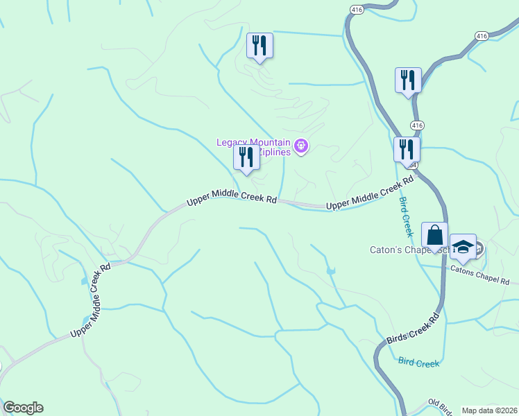 map of restaurants, bars, coffee shops, grocery stores, and more near 2442 Upper Middle Creek Road in Sevierville
