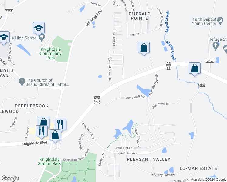 map of restaurants, bars, coffee shops, grocery stores, and more near 7924 Knightdale Boulevard in Knightdale