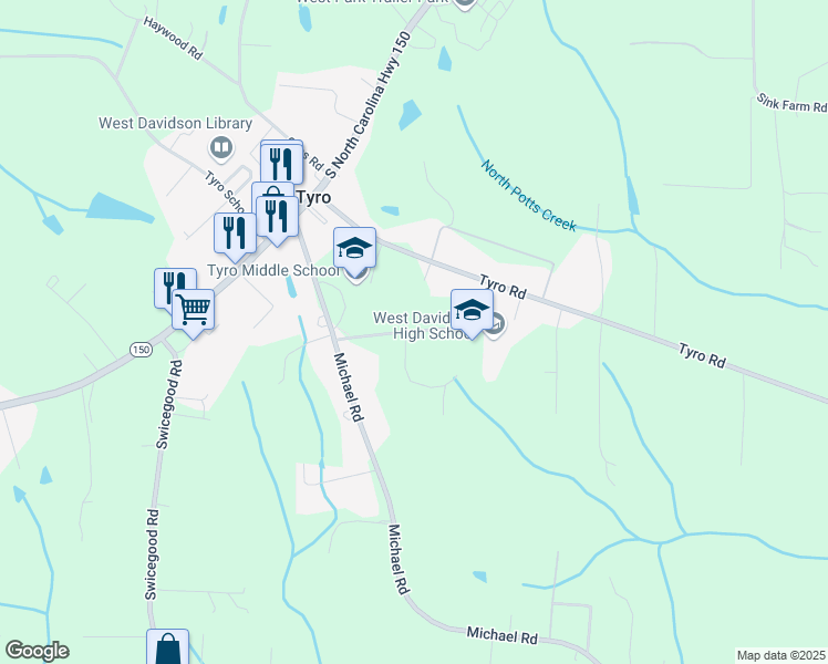 map of restaurants, bars, coffee shops, grocery stores, and more near Dragon Drive in Davidson County