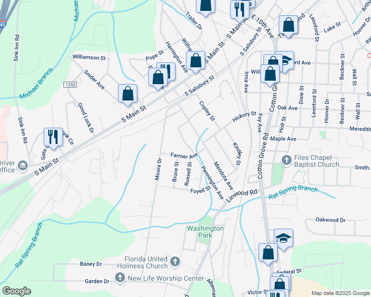 map of restaurants, bars, coffee shops, grocery stores, and more near 213 Pennington Avenue in Lexington