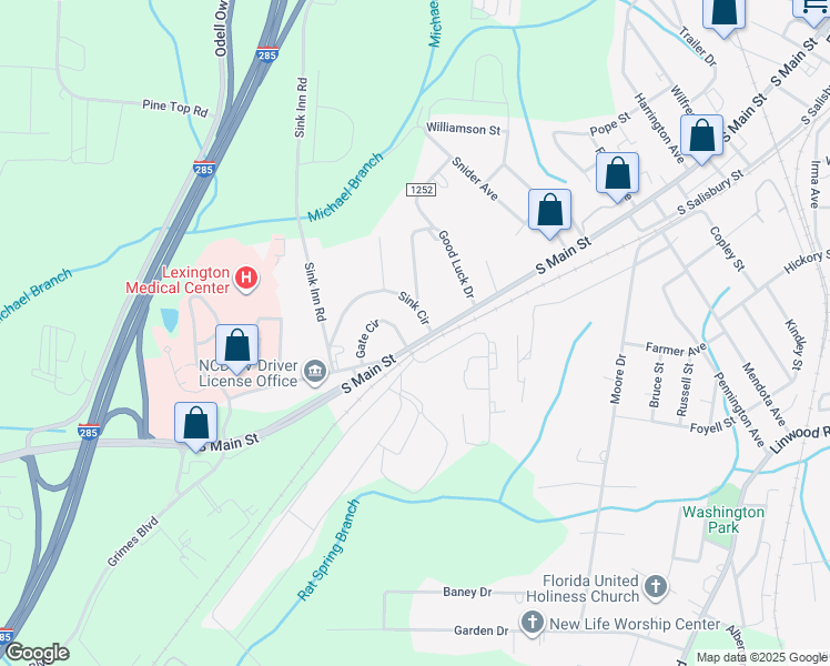 map of restaurants, bars, coffee shops, grocery stores, and more near 2100 South Main Street in Lexington