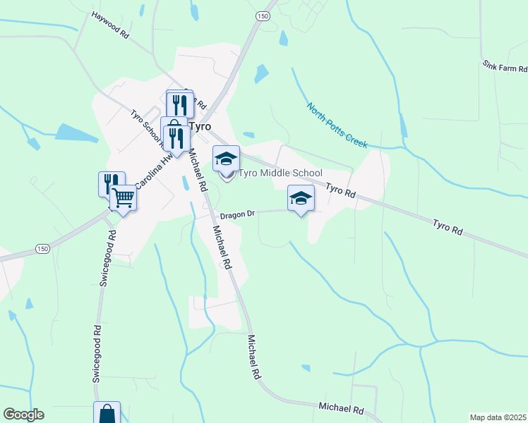map of restaurants, bars, coffee shops, grocery stores, and more near Dragon Drive in Davidson County