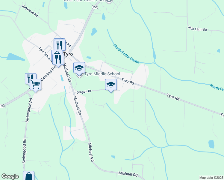 map of restaurants, bars, coffee shops, grocery stores, and more near Vi Mae Drive in Lexington