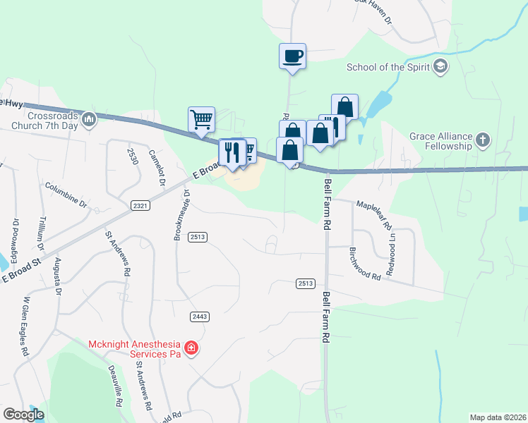 map of restaurants, bars, coffee shops, grocery stores, and more near 3522 Cambridge Place in Statesville