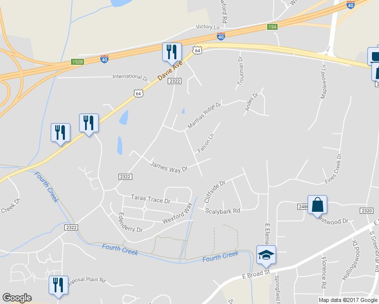 map of restaurants, bars, coffee shops, grocery stores, and more near 807 Shillington Lane in Statesville