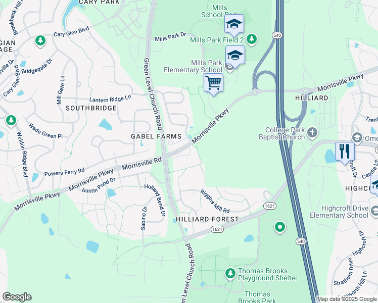 map of restaurants, bars, coffee shops, grocery stores, and more near 415 Christian Creek Place in Cary