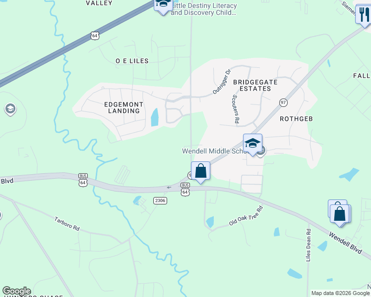 map of restaurants, bars, coffee shops, grocery stores, and more near 913 Edgemont Road in Wendell