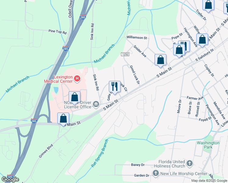 map of restaurants, bars, coffee shops, grocery stores, and more near 15 Gate Circle in Lexington