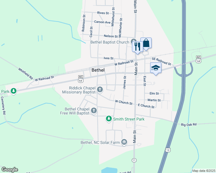 map of restaurants, bars, coffee shops, grocery stores, and more near 301-399 Chatham Circle in Bethel