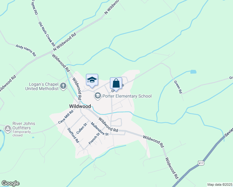 map of restaurants, bars, coffee shops, grocery stores, and more near 4610 Green Road in Maryville