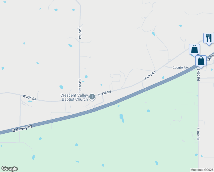 map of restaurants, bars, coffee shops, grocery stores, and more near 12188 West 835 Road in Tahlequah