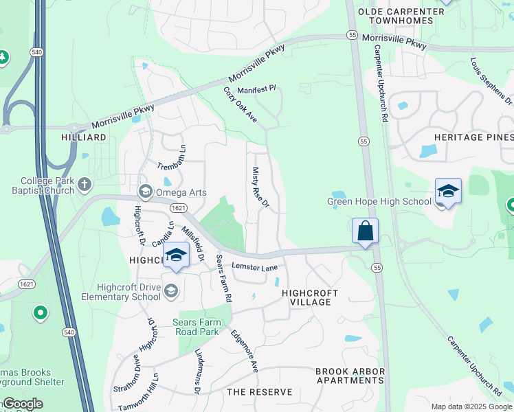 map of restaurants, bars, coffee shops, grocery stores, and more near 2004 Crampton Grove Way in Cary