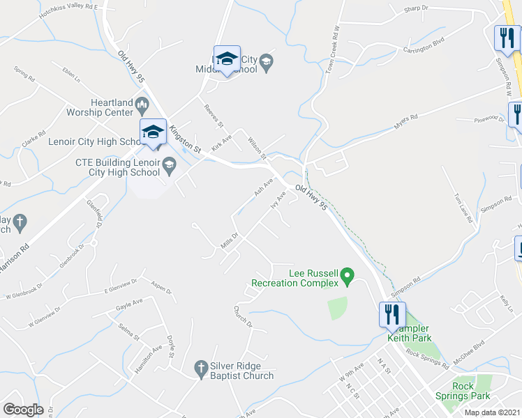 map of restaurants, bars, coffee shops, grocery stores, and more near 141 Ivy Avenue in Lenoir City