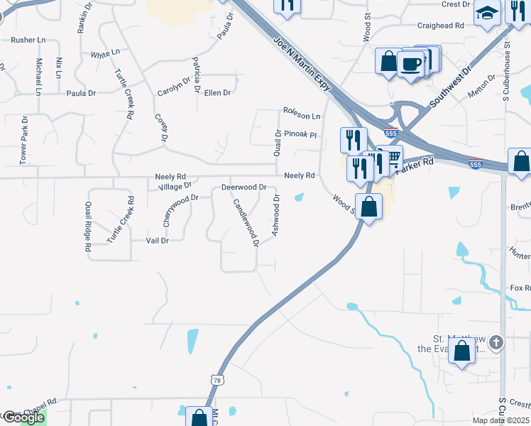 map of restaurants, bars, coffee shops, grocery stores, and more near 3112 Aspen Drive in Jonesboro