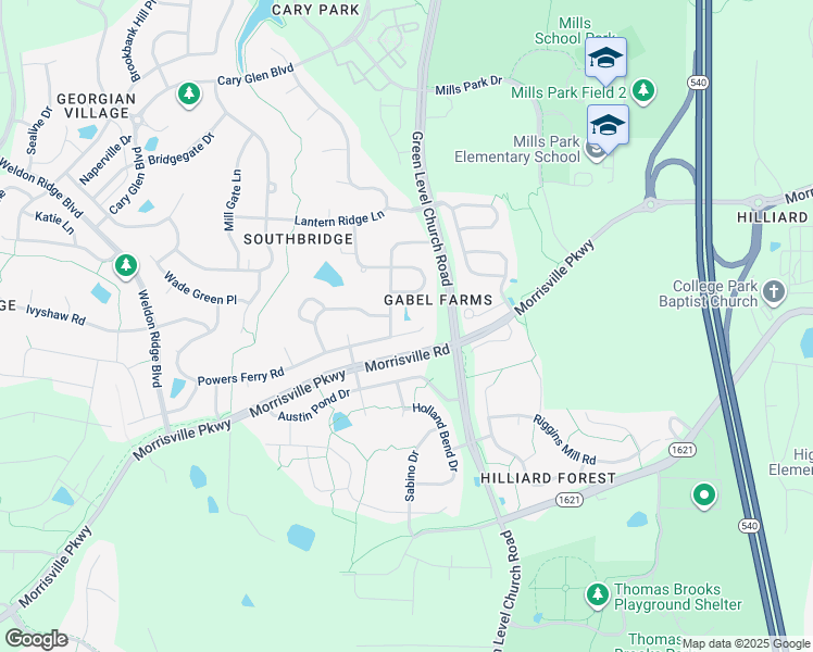 map of restaurants, bars, coffee shops, grocery stores, and more near 621 Powers Ferry Road in Cary